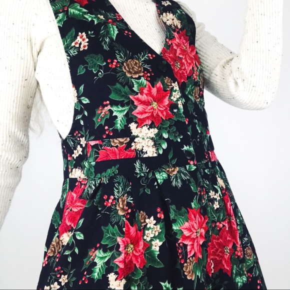 Vintage Botanical Holiday Motif Pinafore Dress | Size M - Picture 5 of 15